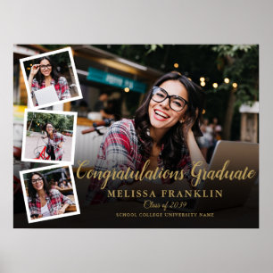 Moderne Fotocollage Gold Abschlussfeier Schild