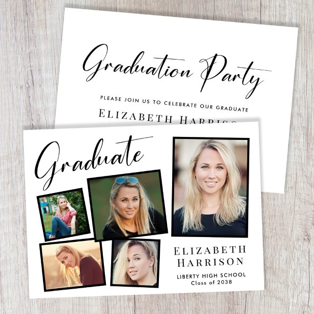 Moderne Fotocollage Graduation Party Einladung (Our user-friendly template makes it a breeze to upload your photos and personalize your invitation)