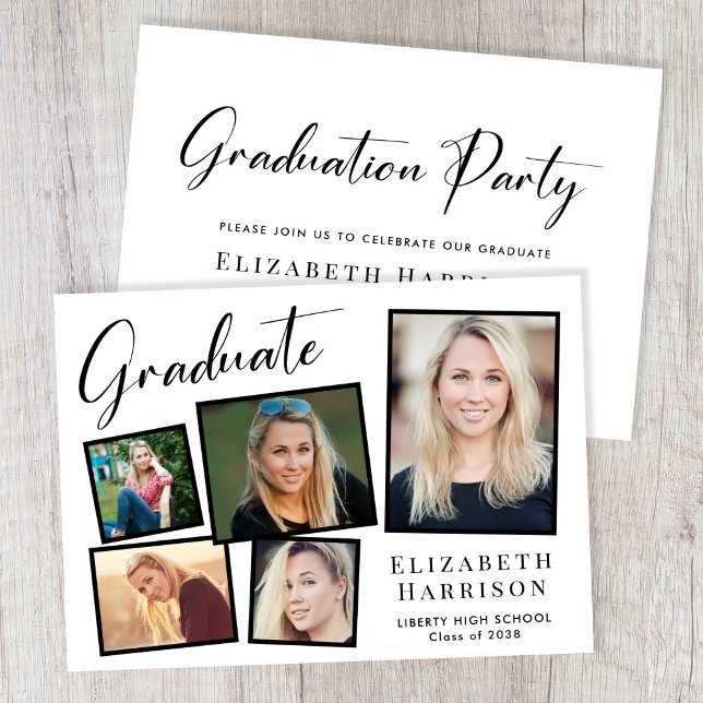 Moderne Fotocollage Graduation Party Einladung (A modern photo collage graduation party invitation to celebrate the graduate's achievements)