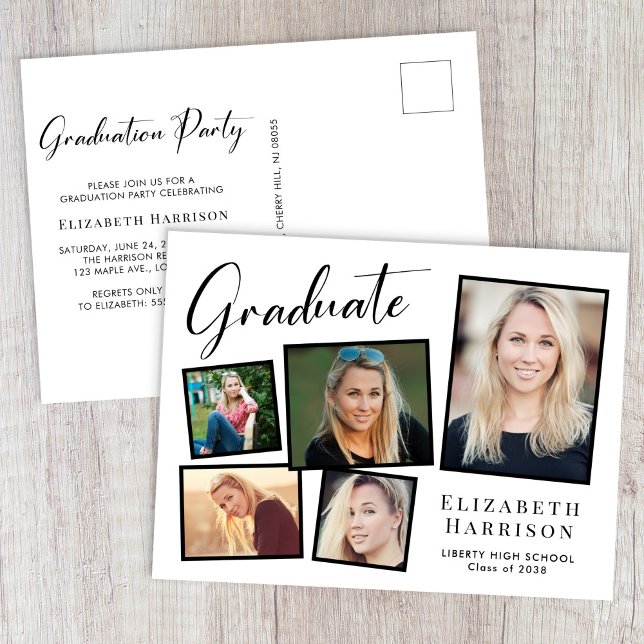 Moderne Fotocollage Graduation Party Einladungspostkarte (Modern Photo Graduation Magnet Announcement)