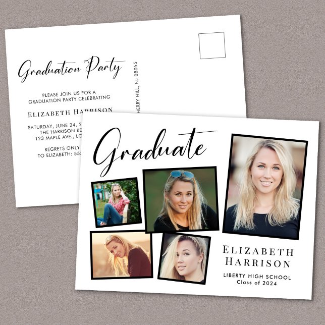 Moderne Fotocollage Graduation Party Einladungspostkarte (Von Creator hochgeladen)