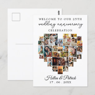 Moderne Fotocollage Herz Hochzeitstag Postkarte