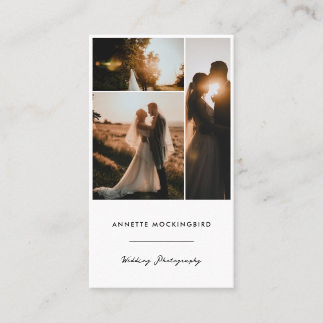 Moderne Fotocollage-Hochzeitsfotografie-Script Visitenkarte (Vorderseite)