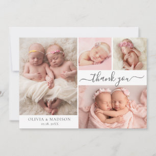Moderne Fotocollage Mädchen Zwillings-Baby Dankesc Dankeskarte