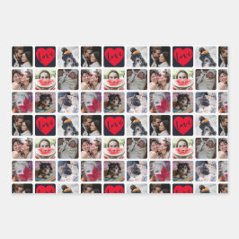 Moderne FotoCollage mit Herzmuster Geschenkpapier Set