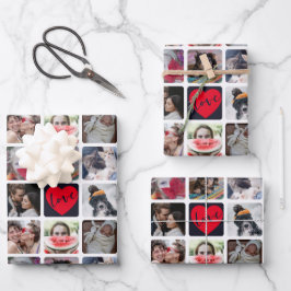 Moderne FotoCollage mit Herzmuster Geschenkpapier Set