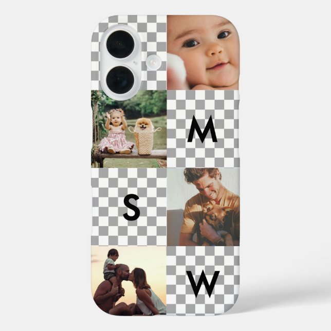 Moderne Fotocollage-Monogramm-Schachbrett Case-Mate iPhone Hülle (Rückseite)