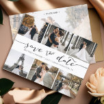 Moderne FotoCollage Save the Date Ankündigungspostkarte<br><div class="desc">Wählen Sie die besten Bilder aus Ihrem Verlobung-Shooting oder Ihre Lieblingsfotos von Ihnen beiden für dieses perfekte Save the Date. Save the Date sind die Wörter handgeschrieben, um der Karte ein persönliches Gefühl zu geben. Die Vorderseite hat 6 Bilder und die Rückseite hat ein großes Bild mit einem weißen Filter...</div>