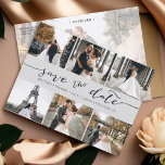 Moderne FotoCollage Save the Date grau Ankündigungspostkarte<br><div class="desc">Wählen Sie die besten Bilder aus Ihrem Verlobung-Shooting oder Ihre Lieblingsfotos von Ihnen beiden für dieses perfekte Save the Date. Save the Date sind die Wörter handgeschrieben, um der Karte ein persönliches Gefühl zu geben. Die Vorderseite hat 6 Bilder und die Rückseite hat ein großes Bild mit einem weißen Filter...</div>