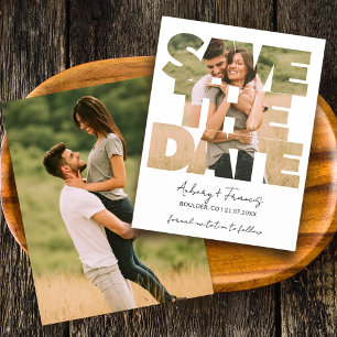 Moderne Fotocollage Save the Date Hochzeitaufentha