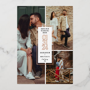 Moderne Fotocollage Save-The-Date-Karte Folieneinladung