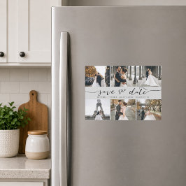 Moderne FotoCollage Save the Date leicht grau Magnetkarte