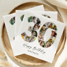 Moderne Fotocollage zum 30. Geburtstag - Serviette