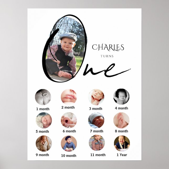 Moderne Fotocollage zum einjährigen Jubiläum Poster (Vorne)