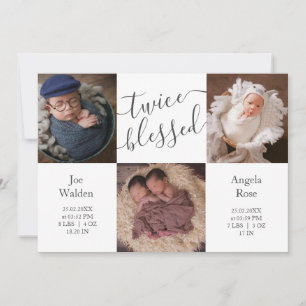 Moderne Fotocollage Zwillinge Zwei Babys Geburt Ankündigung