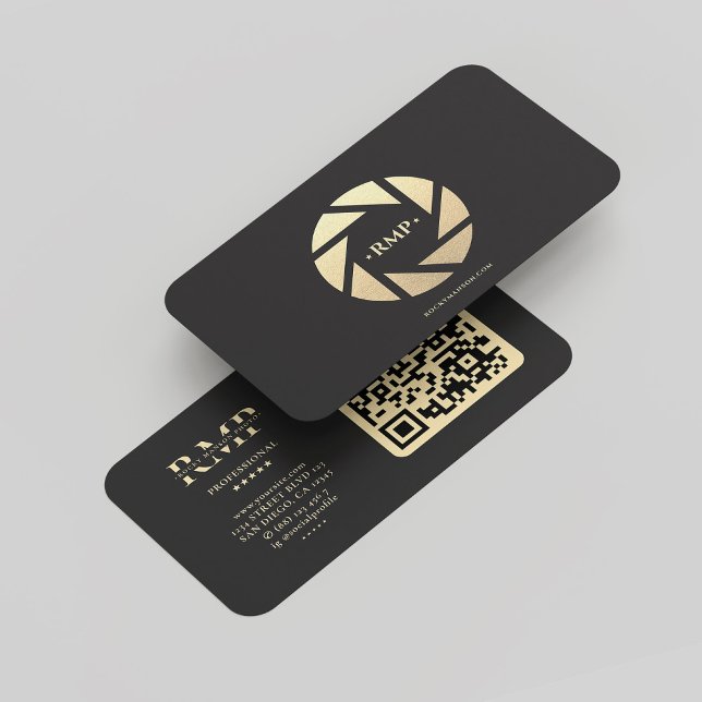 Moderne Fotografen Schwarze Gold-Kameras Linsen Visitenkarte (Modern Photographer Black Gold Camera Lens Business Card
)