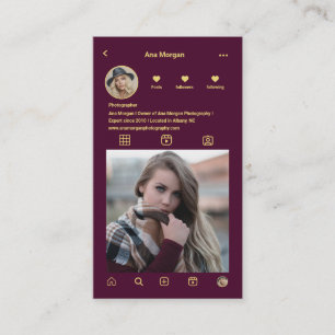 Moderne Fotografie Instagramm Qr Code Burgundy Visitenkarte