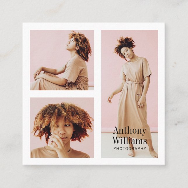 Moderne Fotografie mit elegantem Foto Quadratische Visitenkarte (Vorderseite)