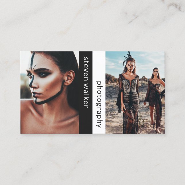 Moderne Fotografie Schwarz-weißer Fotograf Visitenkarte (Vorderseite)