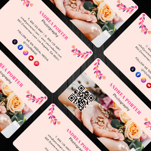 Moderne Fotografin Feminine Floral QR Code Visitenkarte