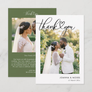 Moderne Fotohochzeit mit Herzschrift Dankeskarte