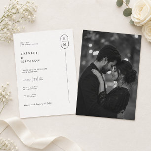 Moderne Fotohochzeit mit Monogramm Einladung