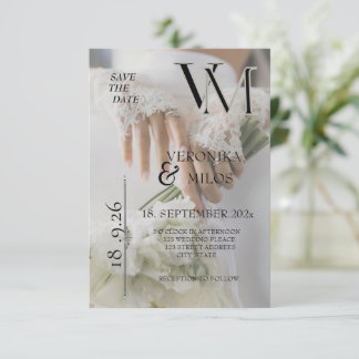 Moderne Fotohochzeit-Save-the-Date-Karte mit Monog Save The Date