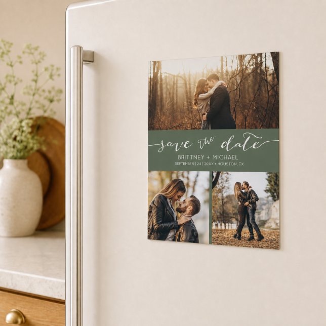 Moderne Fotomaterial Dunkle Seite Save the Date Magnetkarte (Announce your wedding with this custom photo collage save the date design. )