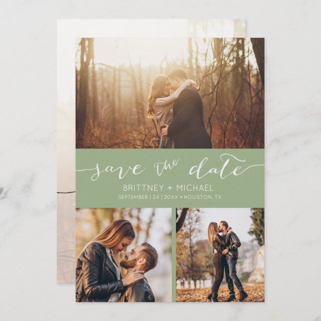 Moderne Fotomaterial Handgeschriebene Seite Grün Ankündigung (Vorne/Hinten)