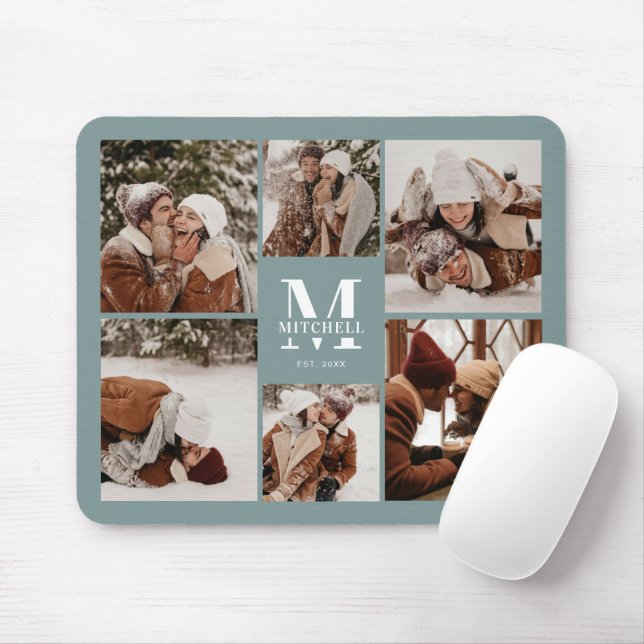 Moderne Fotomaterial Personalisierte Monogram grün Mousepad (Mit Mouse)