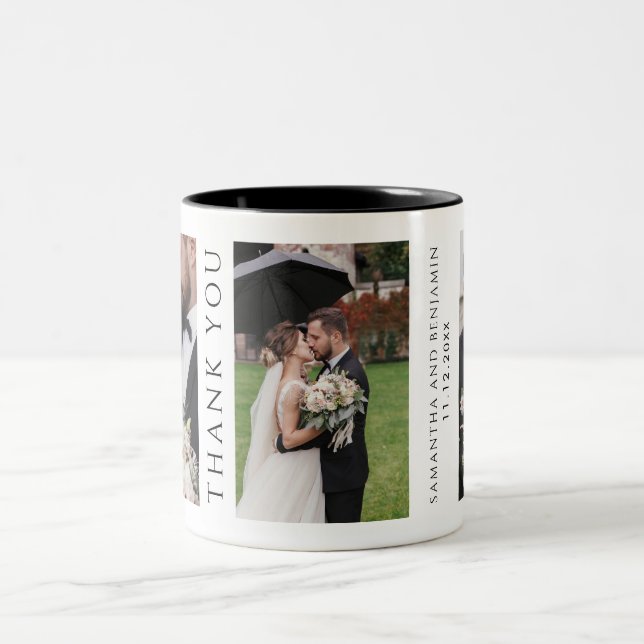 Moderne Fotos Hochzeit Danke Zweifarbige Tasse (Mittel)