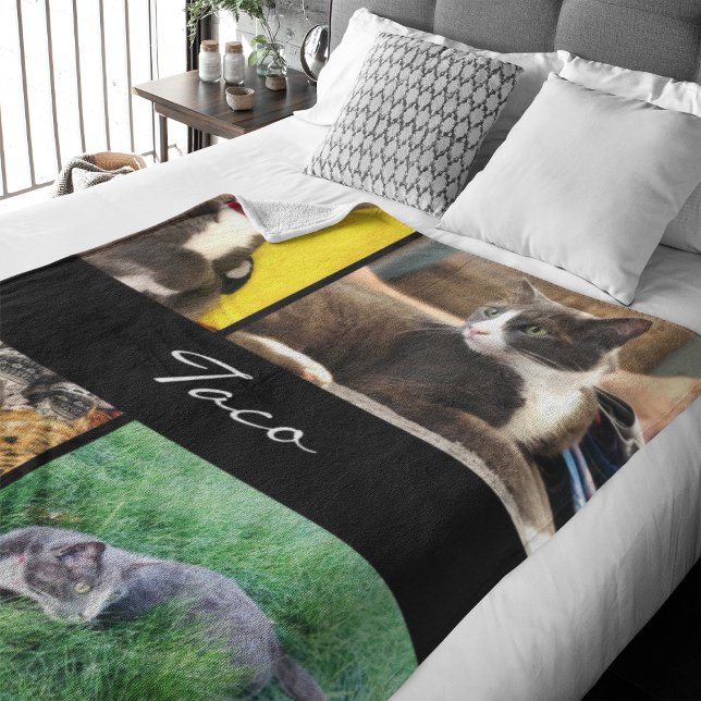 Moderne Fotos Katzenkatze Fleecedecke (Capture precious pet moments with our Modern Pet Photo Collage Fleece Blanket. )