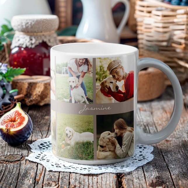 Moderne Fotos Sammelhund Taupe Kaffeetasse (Celebrate your furbaby with this photo collage mug.)