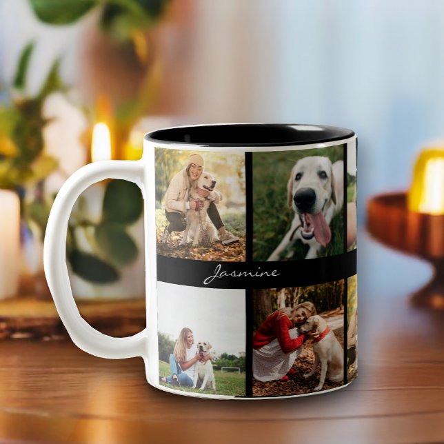 Moderne Fotos sammeln Hund Zweifarbige Tasse (Celebrate your furbaby with this photo collage mug.)