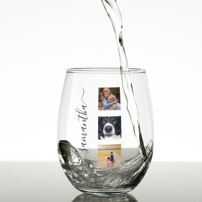 Moderne Fotovorlage Handgeschriebene Namensschrift Weinglas Ohne Stiel (Von Creator hochgeladen)