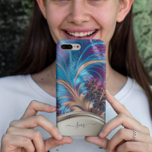 Moderne fraktale blau-goldene handgeschriebene Mon iPhone 12 Hülle
