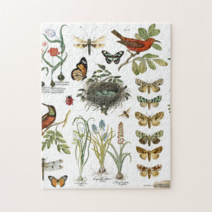 moderne französische botanische Vögel und Blumen i Puzzle