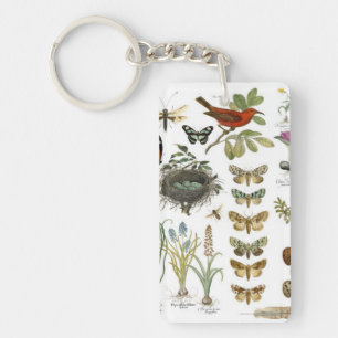 moderne französische botanische Vögel und Blumen i Schlüsselanhänger
