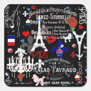 Moderne französische schwarze Collage Paris Quadratischer Aufkleber