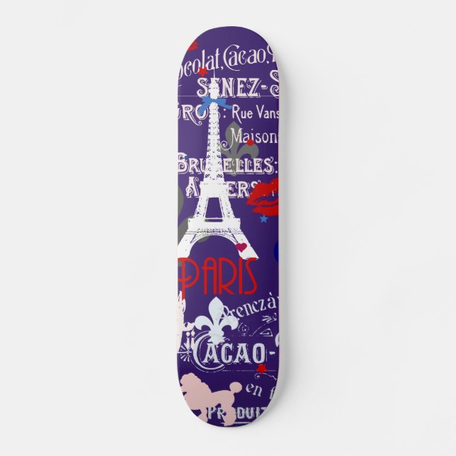 Moderne französische schwarze Collage Paris Skateboard (Vorderseite)