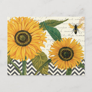 moderne französische Sonnenblume im Vintage-Stil Postkarte