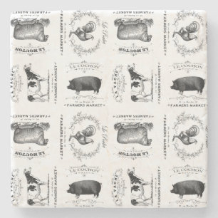 moderne französische Vintage-Bauernhoftiere Steinuntersetzer