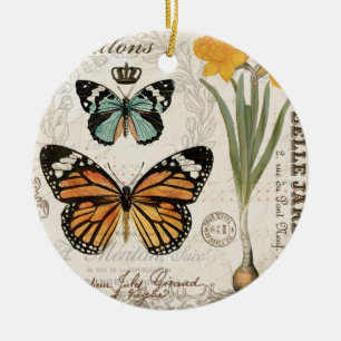 Moderne französische Vintage-Schmetterlinge Keramik Ornament