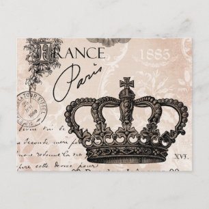 moderne französische vintage shabby chic krone postkarte