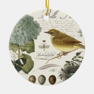 moderne französische Vintage-Vögel und Nest Keramikornament