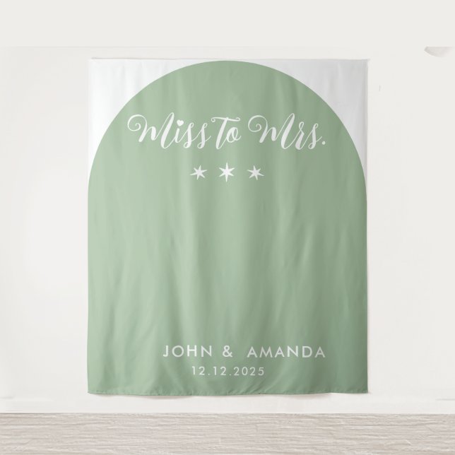 Moderne Frau Brautparty Sage Green Arch Wandteppich (Vorderseite)