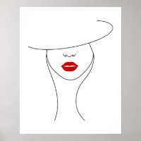 Moderne Frau in Hut mit Red Lipstick Line Art