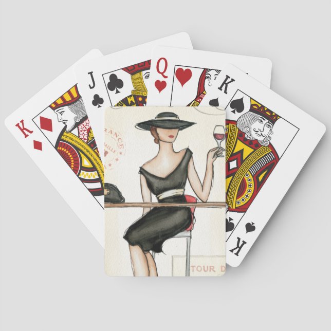 Moderne Frau und Wein-Glas Spielkarten (Rückseite)