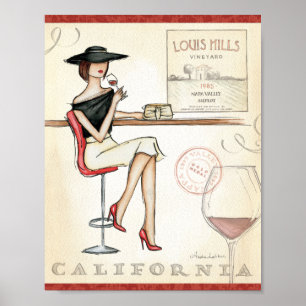 Moderne Frauen-trinkender Wein Poster