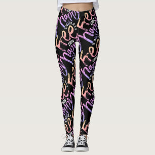 Moderne freie und glückliche Regenbogen-Typo-Doodl Leggings